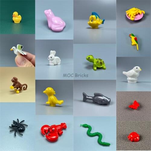 MOC Bricks Animal Frog Shark Snake Cat Monkey Horse Rabbit Fish Bear Mouse Spider Chicken Giraffe Lobster DIY Toys Kids Dolls