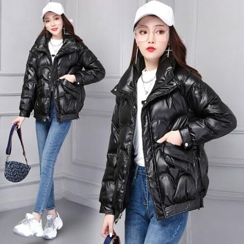 Women Winter Jacket Thick Stand Collar Warm Short Parkas Women Winter Coat Elegant Shiny Cotton Padded Jackets Female
