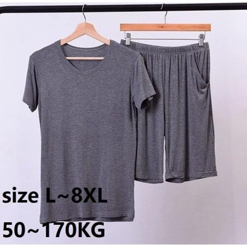 Summer Men Modal Pajamas Home Wear Sets elasticity plus Size 7XL 8XL Soft Top and Shorts oversize Short Sleeve SleepWear Stretch