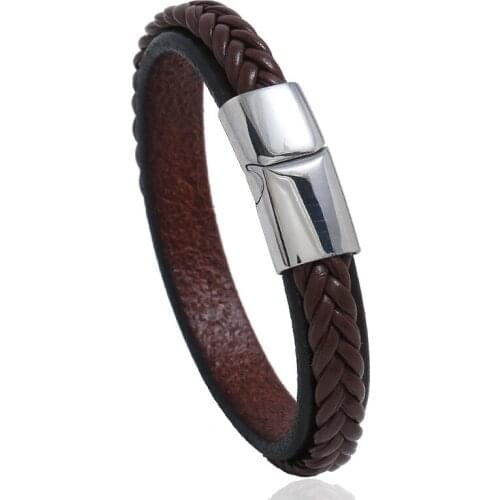Hot Selling Accessories Leather Bracelet Wholesale Stainless Steel Inverted Magnetic Buckle Leather Bracelet