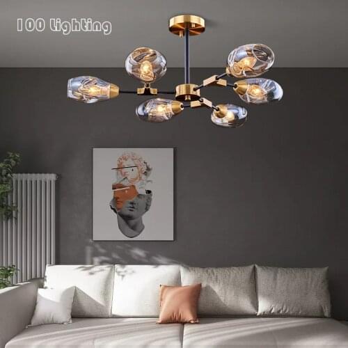 Nordic Living room Chandelier Lighting Home Decoration Hanging Light Fixtures Clear Amber Glass E14 Loft Hanglamp Surface mount