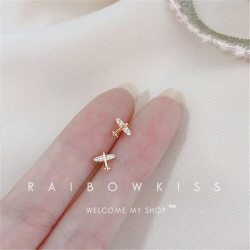 Small Plane Earrings 2021 New Trendy Compact And Exquisite Zircon Female Mini Earrings