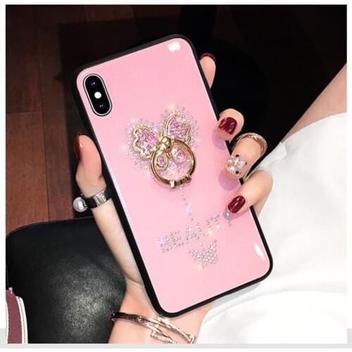 Fashion Bling Diamond Beautiful Butterfly Finger Ring Grip Holder Glitter Case Cover For Iphone 11 Pro XS Max XR X 8 7 6 6S Plus