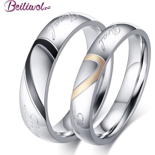 Fashion Titanium Steel Real Love Jewelry Heart Wedding Rings for Women Men Couple Engrave Silver Color Never Fade Full Size 4-15
