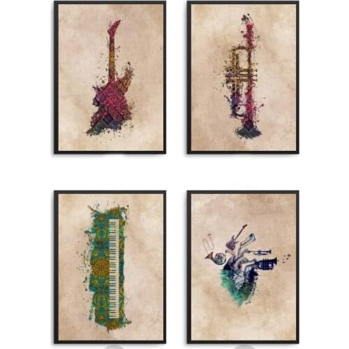 Music Watercolor Musical instrument Canvas Painting Wall Art Pictures prints home decor Wall poster decoration for living room