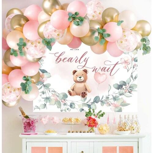 We Can Bearly Wait To Meet You Bear Theme Baby Shower Backdrop Pastel Neutral Background Teddy Bear Girl Boy Babyshower Banner
