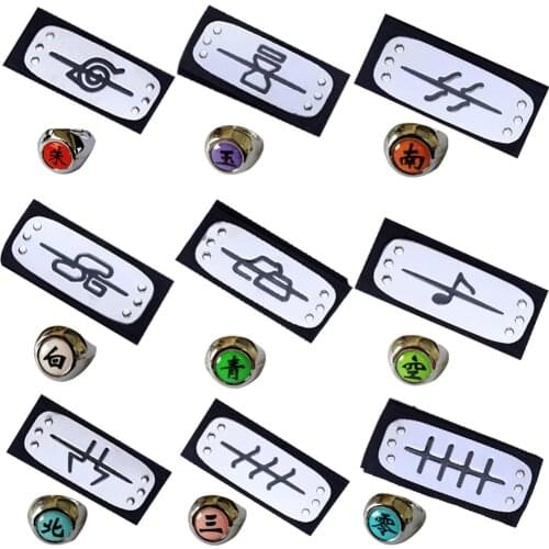 SET Naruto Rings Headbands NARUTO Accessories Props Cartoon Anime Figure Action Akatsuki Itachi Jewerly Cosplay Kids Boy Gift