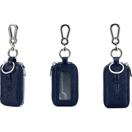 New Genuine Leather Key Holder Alligator Zipper Key Wallet Cowhide Key Pocket Window Classic Design with Detachable Key Chain