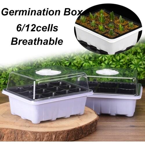 6/12Cells Plastic Planting Tray Sprout Plate Nursery Pots Seed Grow Base With Clear Cover Lids Germinating Box Garden Supplies