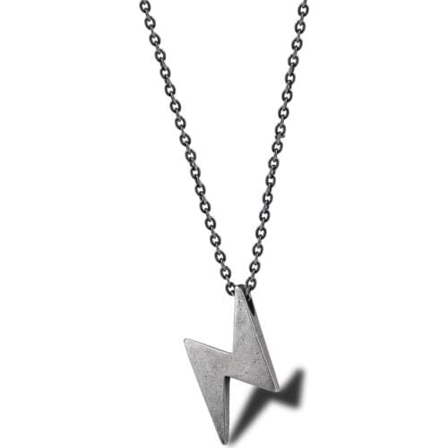 New Silver Color Retro Lightning Pendant Necklace For Men Bolt Thunder Flash Charm Male Jewelry Stainless Steel 24Inch