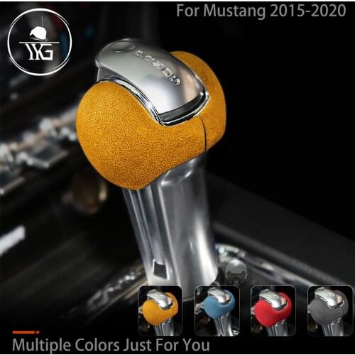 Turn Fur Suede Wrap Cover For Ford Mustang 2015 2016 2017 2018 2019 2020 Car Gear Shift Knob ABS Trim Cover Cap Interior