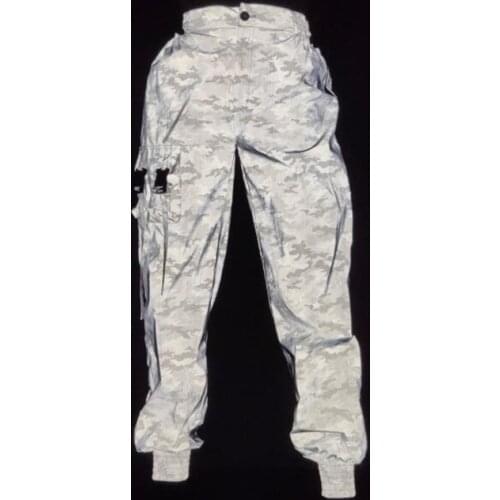 Drop shipping men camouflage reflective cargo pants punk hip hop joggers women side zipper mesh patchwork breathable trousers