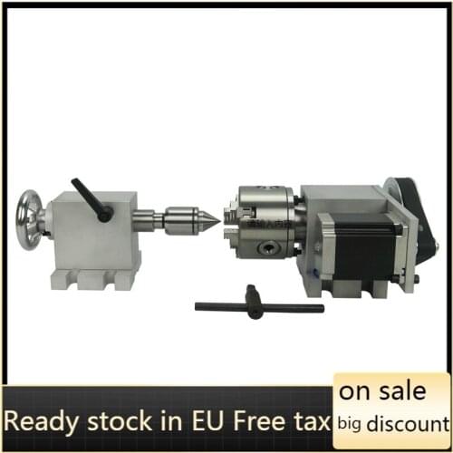 Cnc rotary 4th axis 3 jaw chuck 80mm activity tailstock Two phase 57 stepper motor for CNC Router Engraver Milling Machine