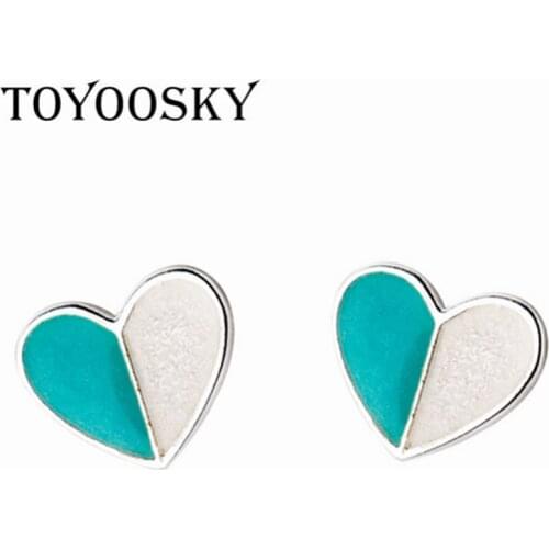 New Design Lovely 925 Sterling Silver Jewelry Earrings Red Heart Temperament Two Colors Joint Combine Anti-allergic