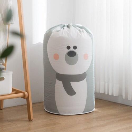 PEVA Print Quilt Storage Bag Cylindrical Drawstring Type Waterproof Clothing Storage Dustproof Storage Bag