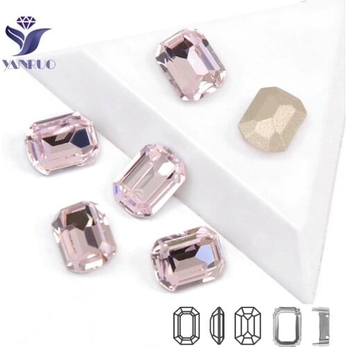 YANRUO 4610 Octagon K9 Crystal Light Rose Charm Crystal Pointback Stones Sewn Stones Needlework Rhinestones For Manuality