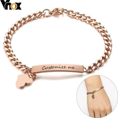 Vnox Free Engraving Custom Bracelets for Women Girl 585 Rose Gold Stainless Steel Elegant Female Jewels Personalize Gift for Her