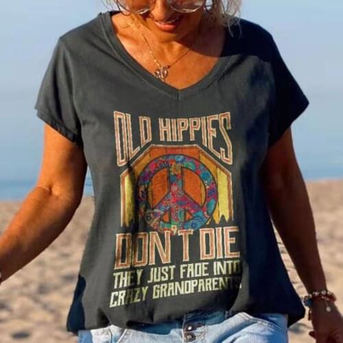 Women Fashion Casual V-Neck Shorts Sleeve Tops Pullover Vintage Pattern Print Lady Loose Blouse Shirts Summer Simple Streetwears