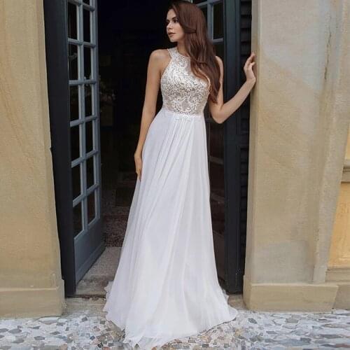 2021 On Sale Summer Beach Lace Bridal Wedding Dresses Sleeveless Jewel Neck Keyhole Back Wedding Gowns for Bride Sweep Train