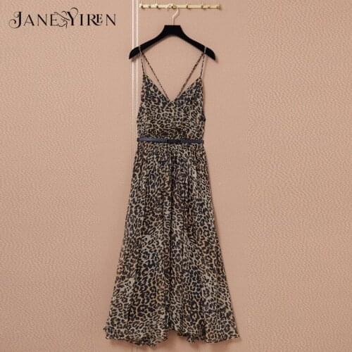 Janeyiren Women Summer Runway Leopard Print Sexy Party Slip Robe Lady Print Spaghtti Strap Mujer Vestidos