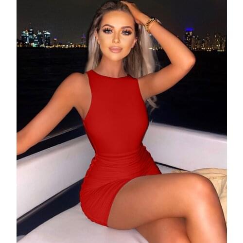 2021 Summer New Sexy Hollow Open Back Womens Dress Nightclub High Waist Sleeveless Round Neck Slim Mini Skirt BK062