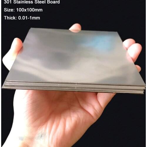1Pcs 301 Stainless Steel Board spring stainless SUS301 Metal Sheet Plate 100x100mm*Thick 0.01-1mm Anti-corrosion DIY Material
