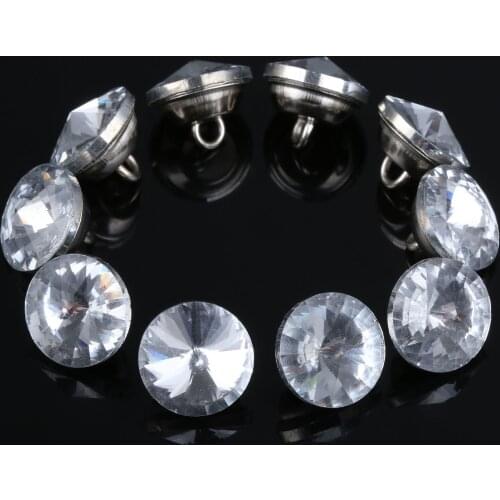 10Pcs 14mm Dia. Diamond Crystal Glass Upholstery Buttons Decorative Nails Tacks Studs Pins Craft Sofa Wall Furniture Decoration