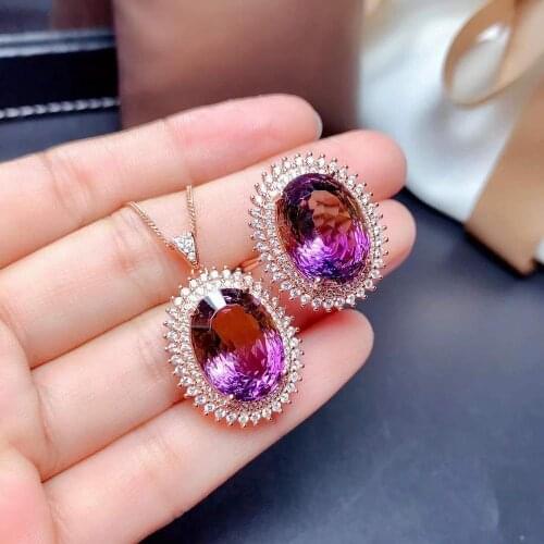 100% Natural and Real Amerine Set 925 sterling silver,1pc Amerine Ring,1pc Amerine Pendant For Engagement