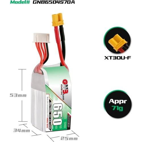 2PCS Gaoneng GNB 650mAh 14.8V 4S 70C/140C with JST/XT30 Plug Lipo Battery for DYS FPV Racing Drone 4 Axis RC Drone Parts