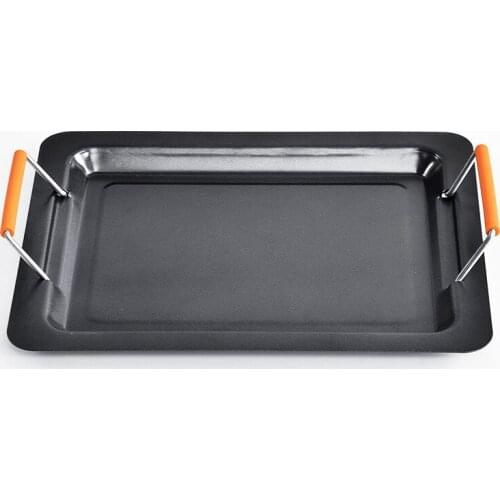 2018 Rectangle Non-stick Cake Pizza Baking Pan Cookies Baking Pan Flat Bottom Bread Baking Tray with Handle Outdoor BBQ Tools