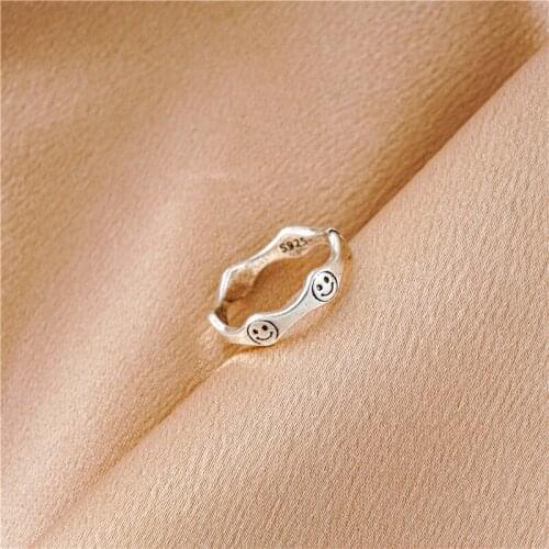2021 Womens Open Smiley Face Ring Geometric Retro. Antique Color Adjustable Ring Jewelry. Gift