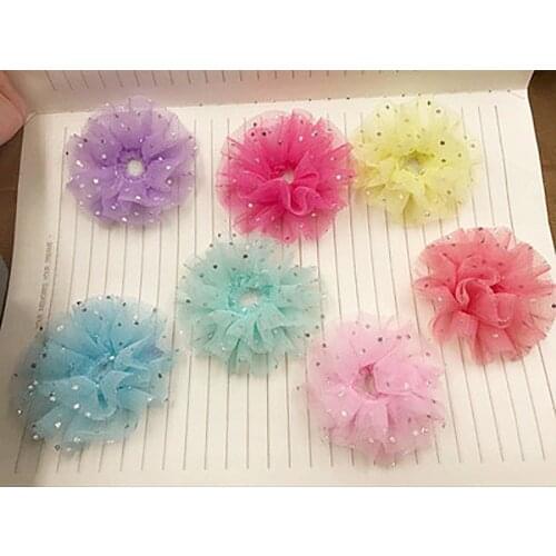 30pcs/lot 7cm Shining Romantic mesh star handmade flower Patches Appliques For Clothes Sewing Supplies DIY Hair Bow Decoration