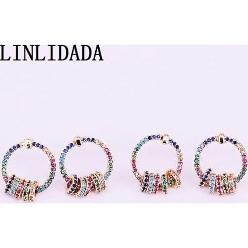 4Pairs Rainbow Cz Zirconia Micro Pave Gold Color Circle Earring Studs For Women Girls Fashion Multicolor Party Jewelry