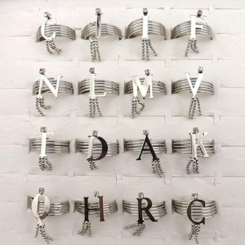 50pcs Spring Style Mixed Alphabet Rings With Crystal Funny Rings Wholesale