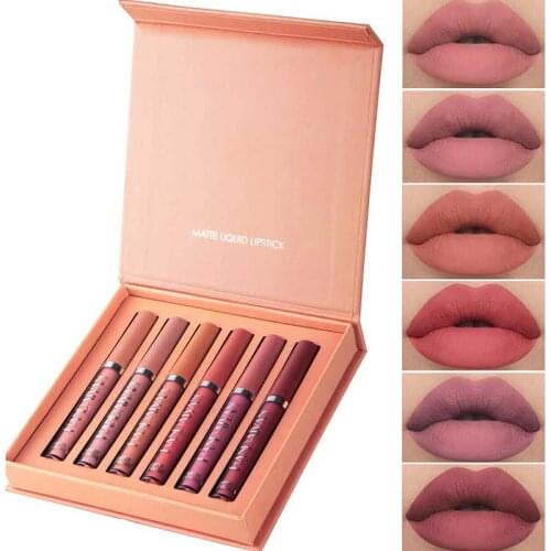 6 Lip Gloss Sets Sexy Colors Lipstick Waterproof Non-stick Cup Lasting Matte Lip Gloss Set