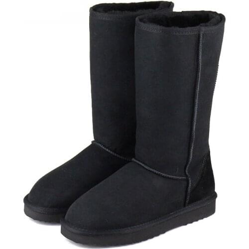 Genuine Sheepskin Long Boots Top Quality Natural Fur Warm Snow Boots Women Boots Non-slip Wool Winter Boots Free Shipping