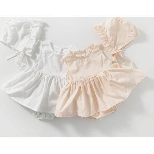 Baby Girls One-piece Clothes 0-24M Girl Rompers + Cap Summer Baby Girls Romper Baby Girl Cotton Short Sleeve Hardcover Creeper