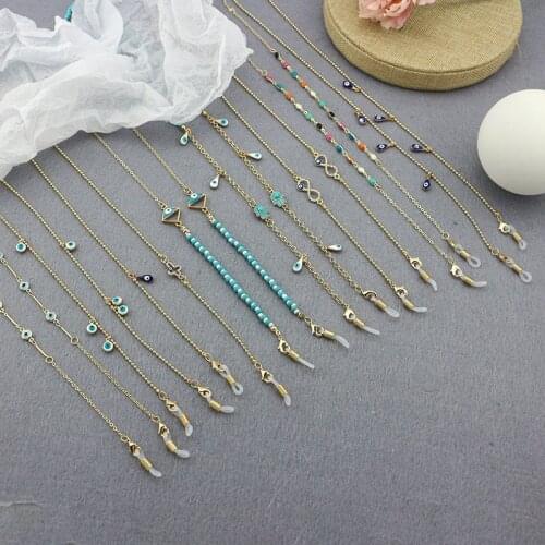 1PC Evil Eye Chic Womens Gold Silver Sunglasses Chains Reading Beaded Glasses Chain Eyewear Cord Lanyard Necklace 2021 Fashion