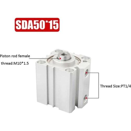 Bore 50MM Stroke 15mm Double Acting Pneumatic Cylinder SDA 50 Compact air Cylinder Female