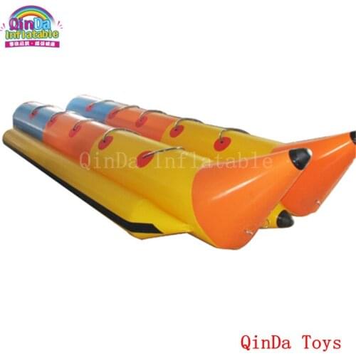 Double tubes inflatable flying banana boat with 10 seats,free air pump inflatable floating banana boat