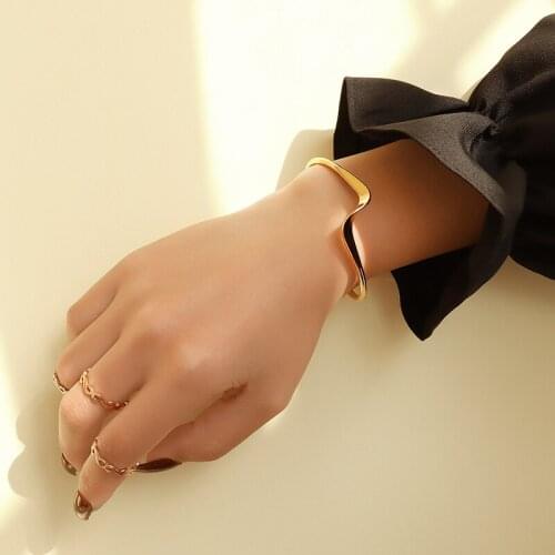 European and American C-word Adjustable Fashion Plain Ring Twist Open Bracelet Rose Gold Stainless Steel Cuff Bangle