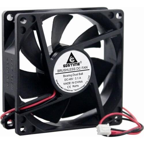 Gdstime 1 Piece DC 48V Two Ball CPU PC Cooler Cooling Fan 80mm x 25mm 2Pin 8025 Heatsink Exhaust Fans 8cm 80mm*80mm*25mm