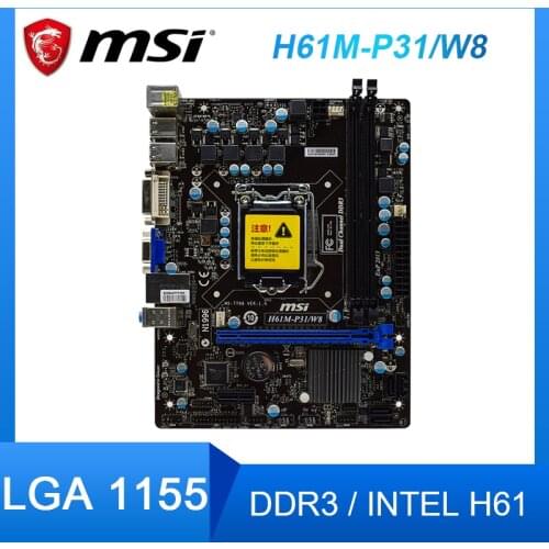 For MSI H61M-P31/W8 Desktop PC Motherboard Intel H61 DDR3 LGA 1155 i3 i5 i7 CPU Micro ATX PCI-E 3.0 16GB Used Motherboard