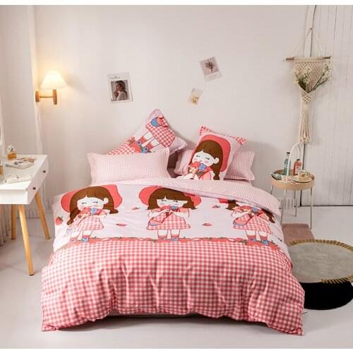 Cute Cartoon Bear Girl Bedding Set Striped Simple Duvet Cover Queen Single Double King 220x240 Quilt Cover Bed Linens Pillowcase