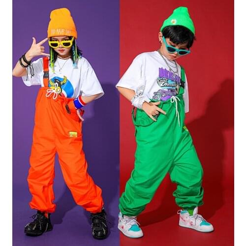 Fashion Hip Hop Modern Dance Clothes For Kids Children Jazz Performance Costumes Loose Overalls Hiphop Stage Outfits DQS7501