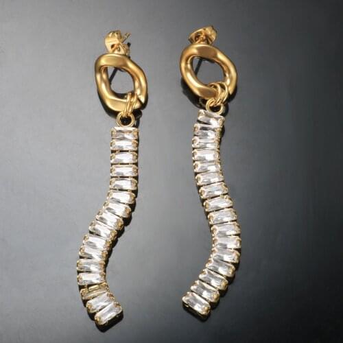 ZMFashion Shiny Tassel Pendant Full Zircon Chain Earrings Irregular Chain Length Stainless Steel Earrings For Women Jewelry Gift