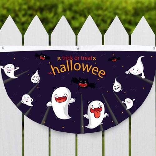 Halloween Outdoor Bunting Pleated Fan Flag Horror Ghost Pumpkin Witch Print Banner Holiday Fall Garden Flag Autumn Decoration