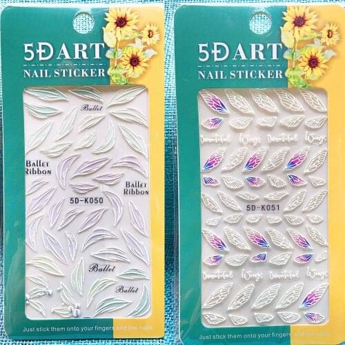 The new 5D Art Nail Sticker Anaglyph Effect Ballet Ribbon Beautiful Wings Nail Decorations Self Adhesive Manicure Accessories