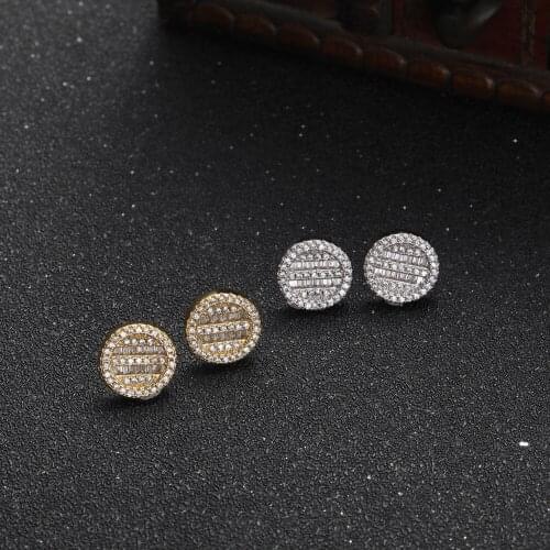 New Arrival Round Shape Hip Hop zircon Brass Earrings Bling Bling Iced Out Drop Earrings Fashion Jewelry For Party E022