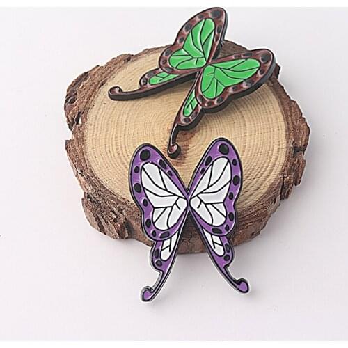 New Anime Demon Slayer Kimetsu no Yaiba Butterfly Hard Enamel Brooches Pins Kochou Shinobu Insect Hairwear Girl Coraline Jewelry